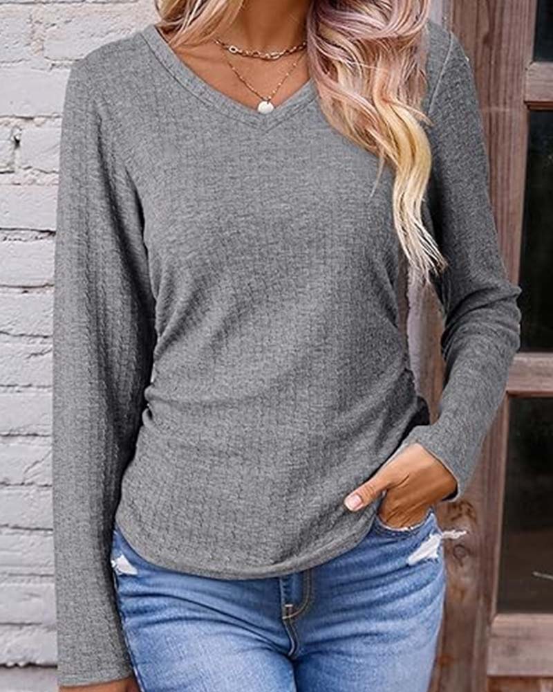 Blouse Col En V Slim Fit Texturée