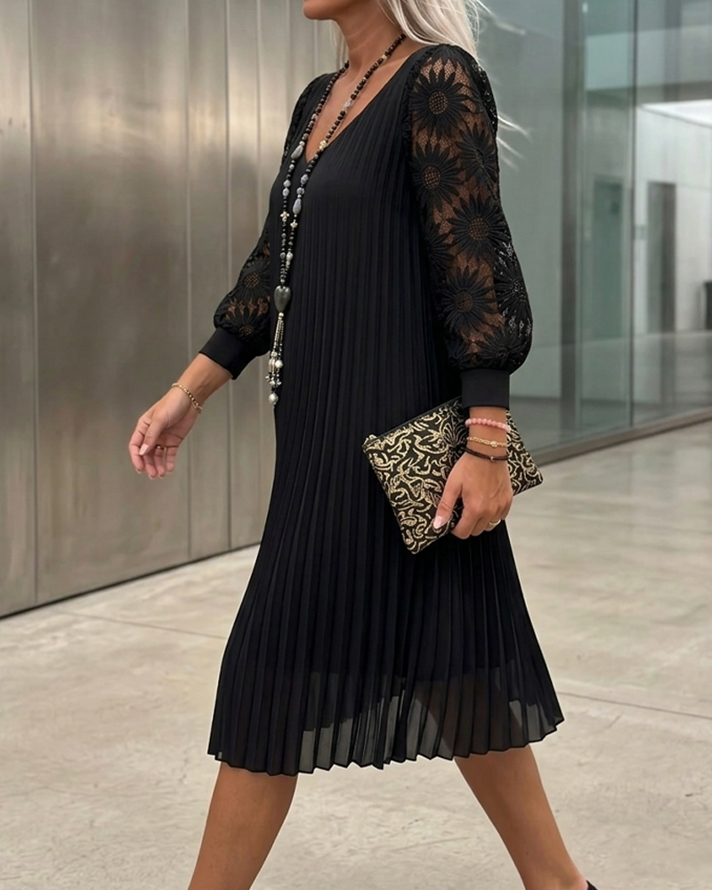 Robe Dentelle Patchwork Col En V Froncée