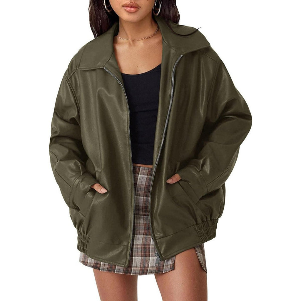 Caroline | Veste en cuir oversize pour femmes, décontractée et moderne
