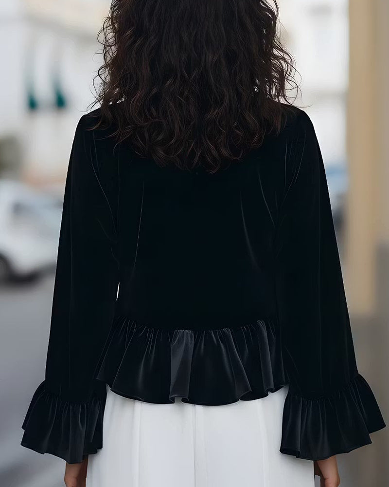 Blouse Col Rond Volant Manche Évasée