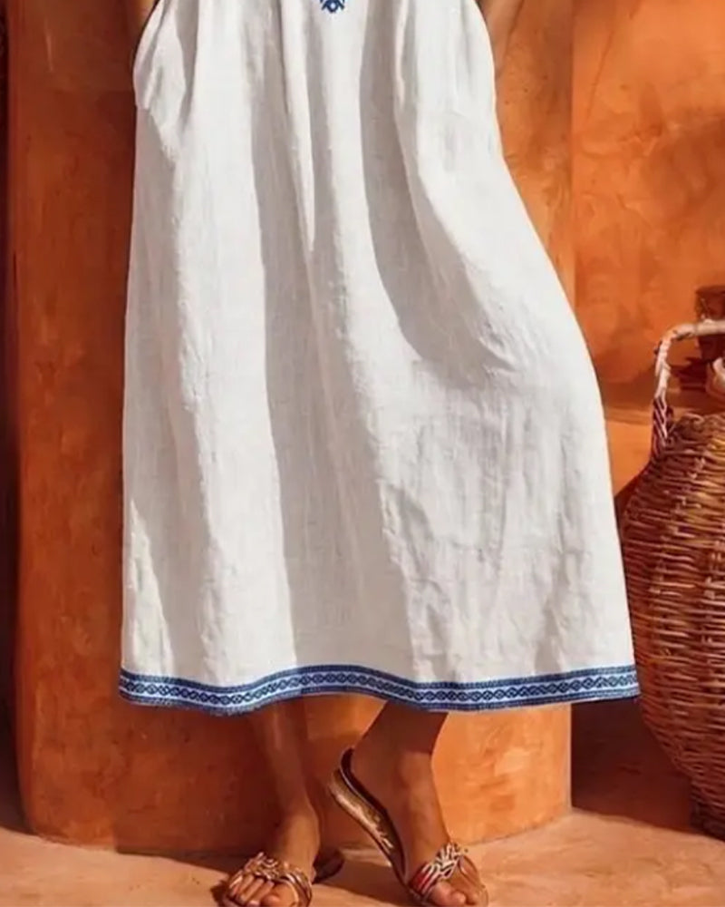 Robe Col En V Bohémienne Jupe Ample Poche