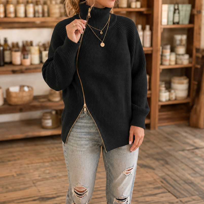 Amelia | Pull en tricot moderne et polyvalent avec fermeture éclair