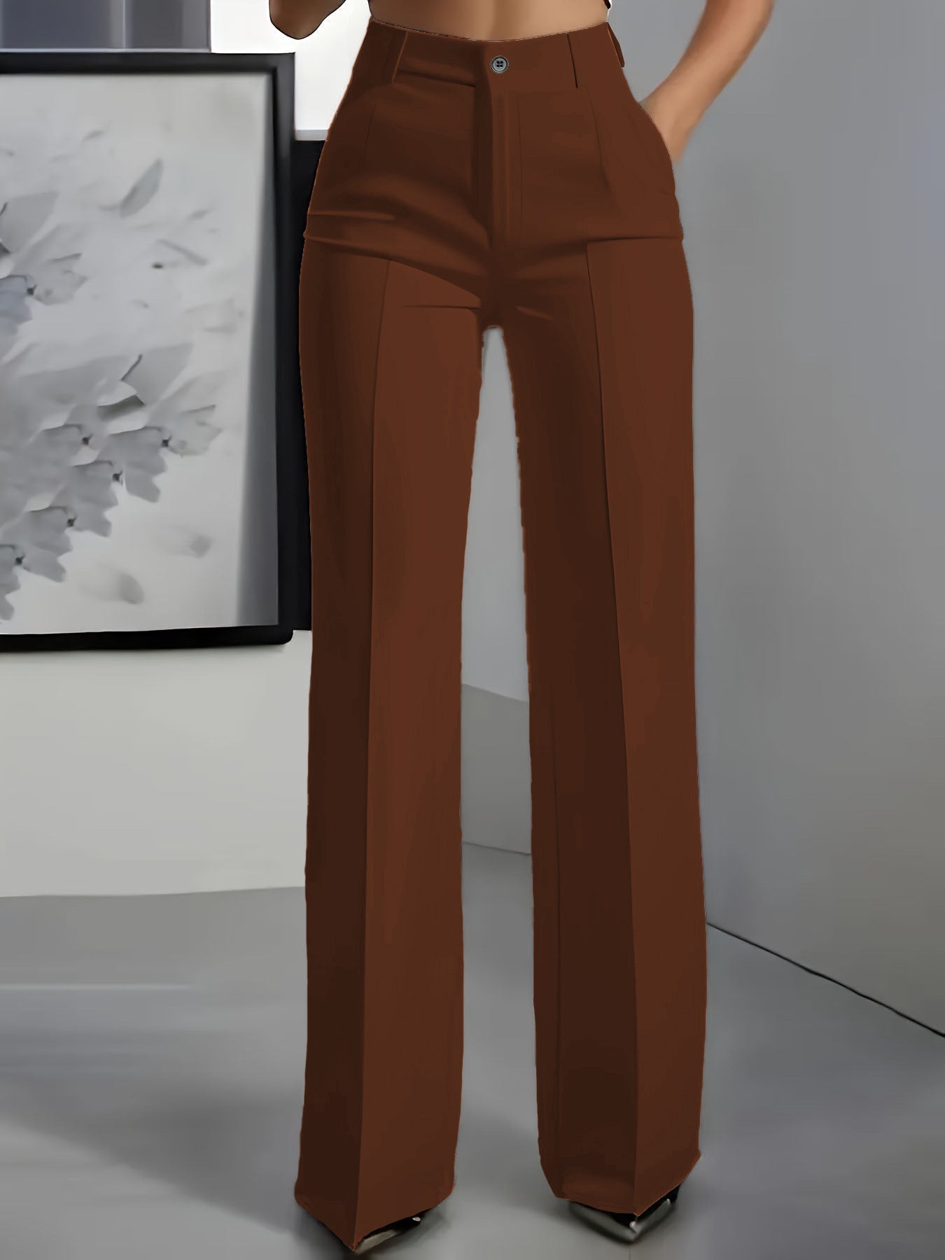 Pantalon taille haute pour femmes avec taille élastique