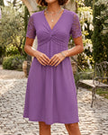 Robe Col V Dentelle Patchwork Plissé
