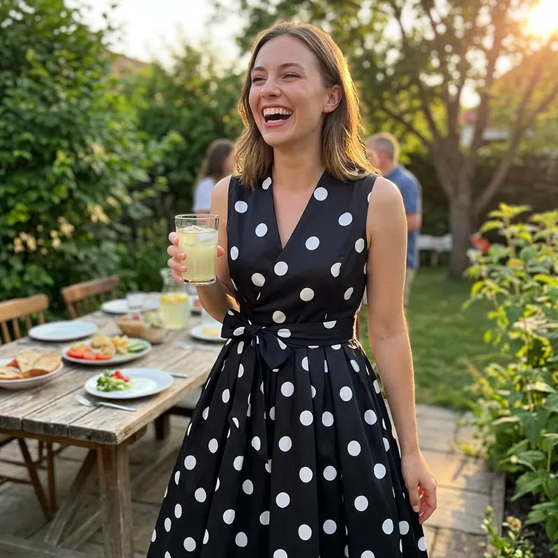 Gloury | Robe midi féminine sans manches avec ceinture à la taille