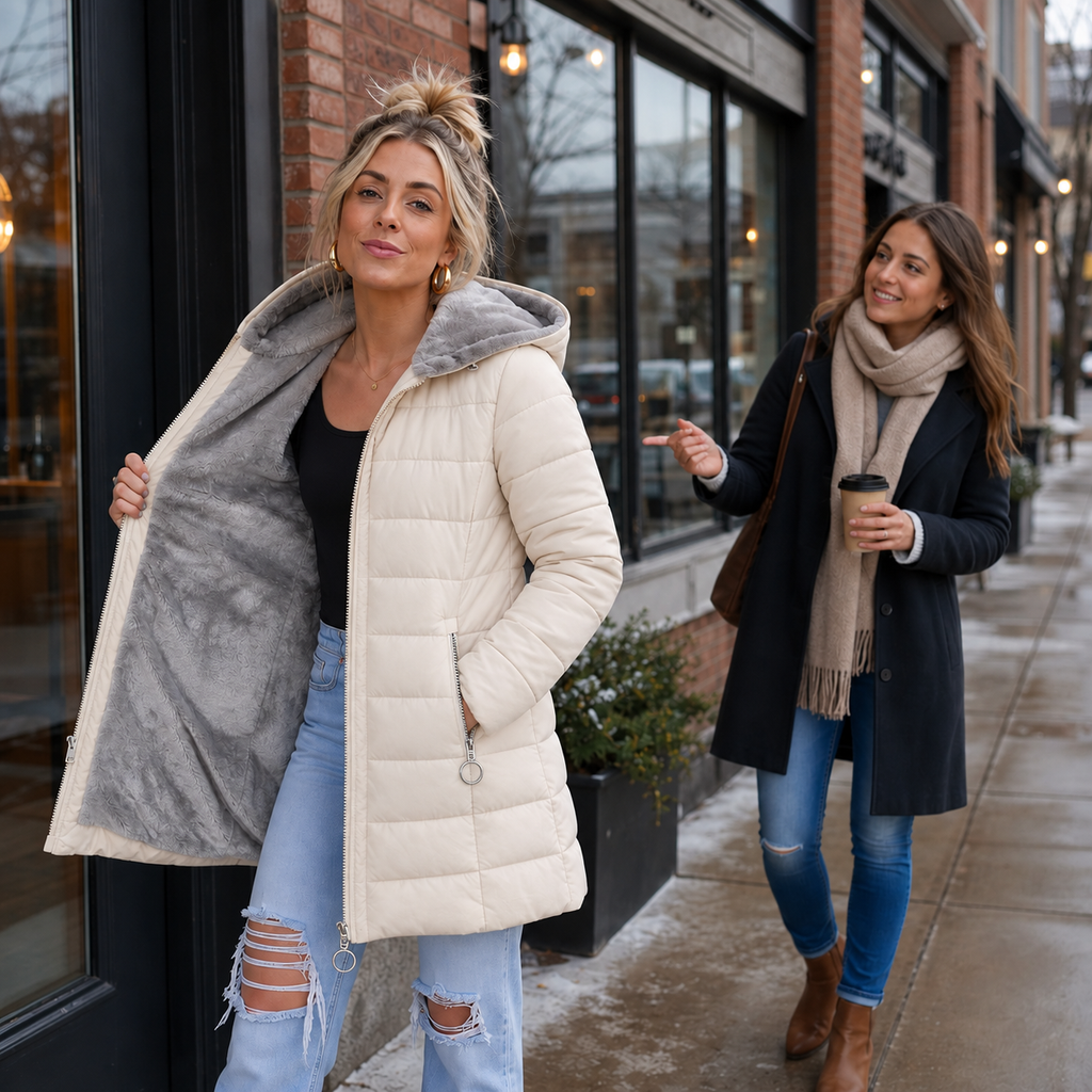 Laura | Veste matelassée pour femmes chaude et élégante avec capuche
