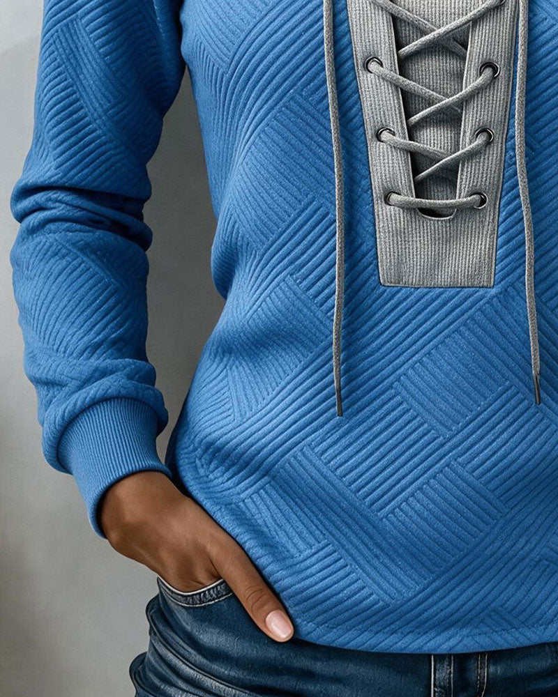 Sweat-shirt slim-fit à lacets et à blocs de couleur