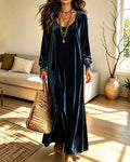 Robe Encolure En U Manche Bouffante Jupe Évasée Midi