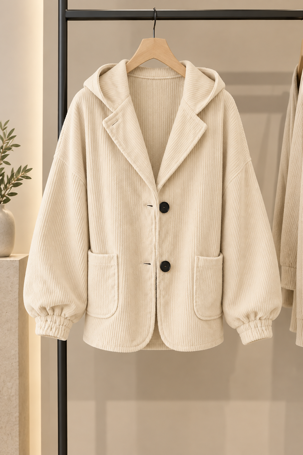 Veste oversize femme en velours côtelé à capuche