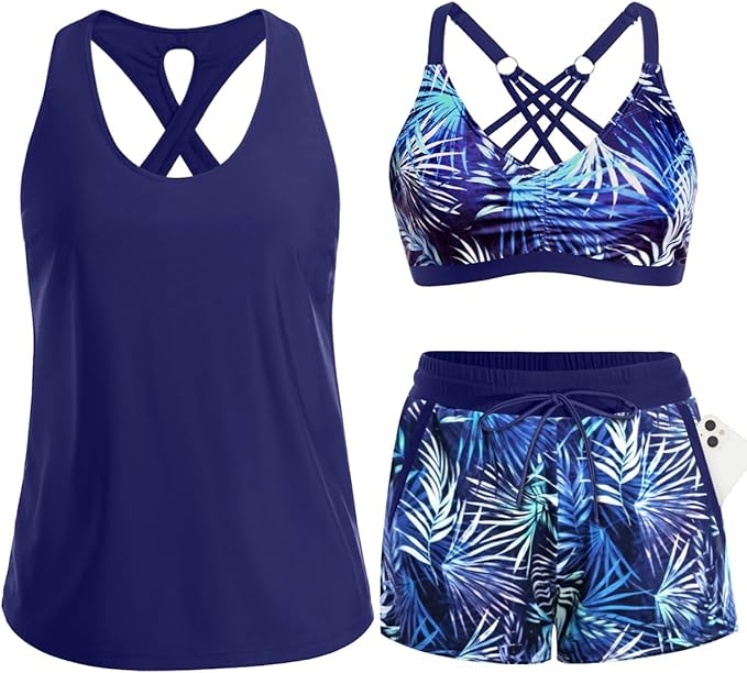 Désirée | Tankini femme trois pièces avec imprimé palmiers