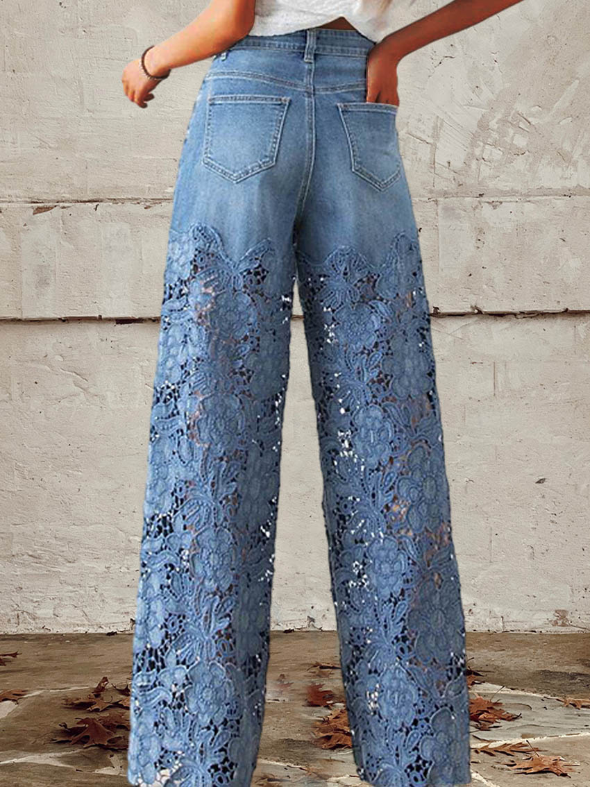 Celeste™ - Jeans mi-hauteur en dentelle et patchwork