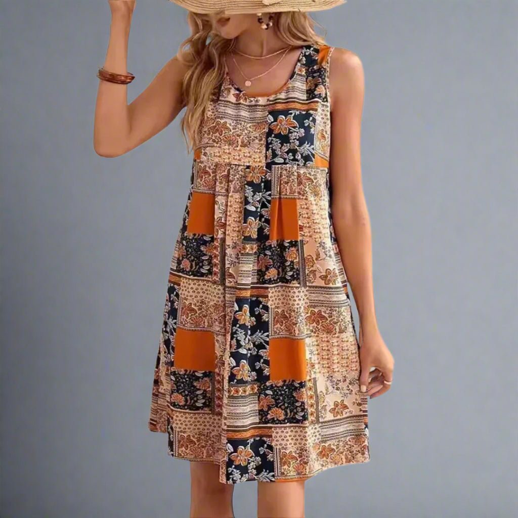 Robe Mini Boho Femme | Sans Manches Imprimée