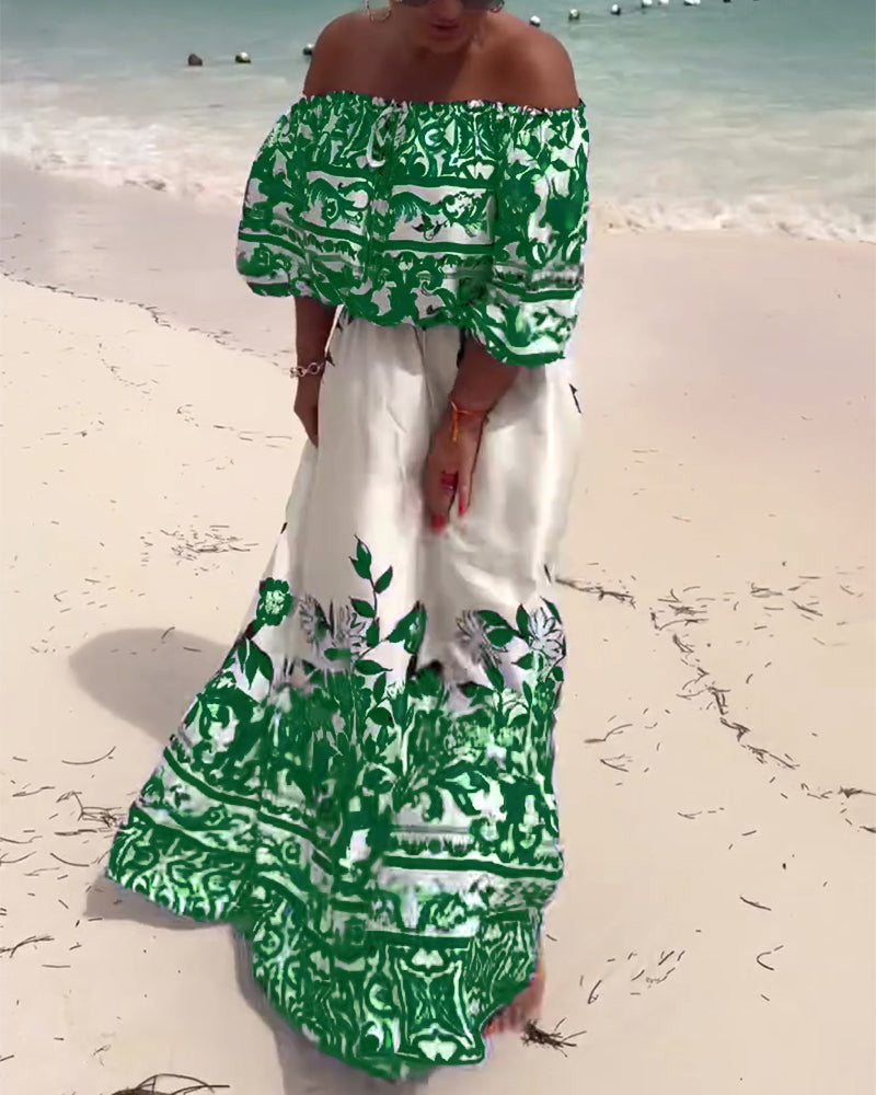 Robe de Resort Imprimée à Épaules Dénudées