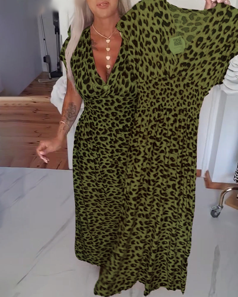Robe Élégante Imprimé Léopard Col V