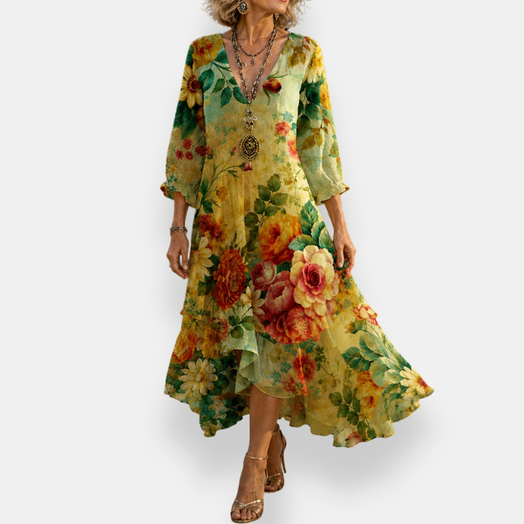 Mirelina | Robe fluide à décolleté en V avec imprimé coloré