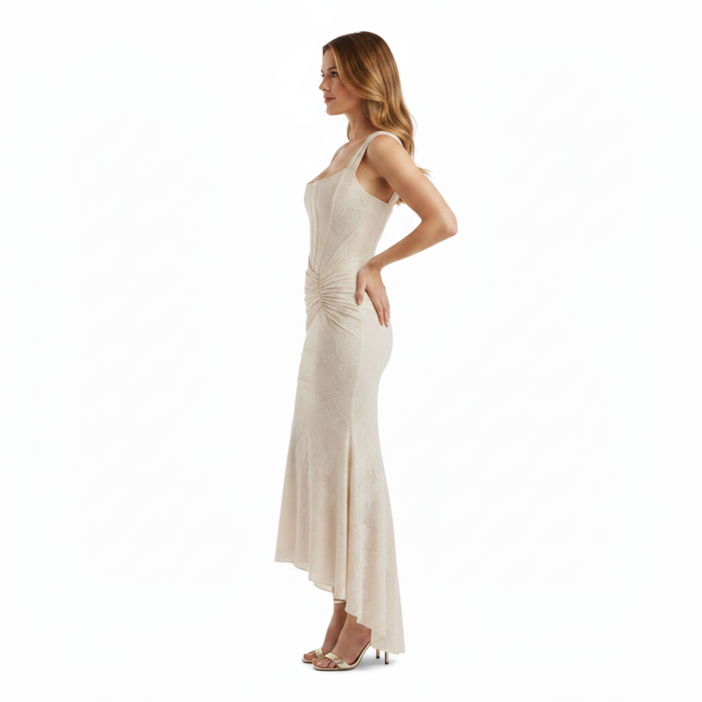 Robe Sirène en Dentelle avec Épaules Dénudées et Bustier pour Femme