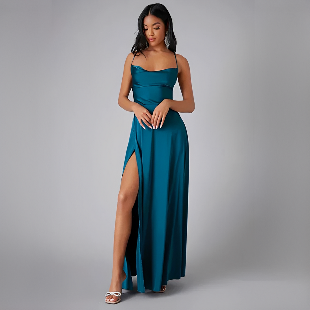 Robe Longue À Bretelles Avec Fente Haute Pour Femmes | Idéale Pour Soirées Et Événements Formels