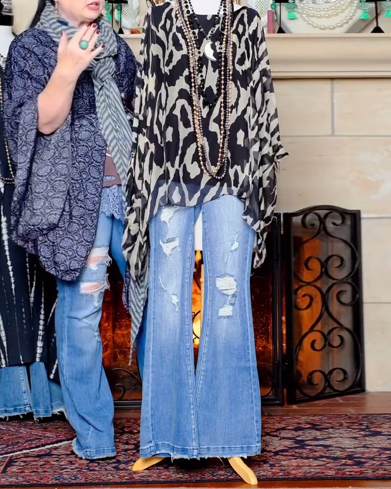 Blouse à manches chauve-souris à imprimé à manches longues