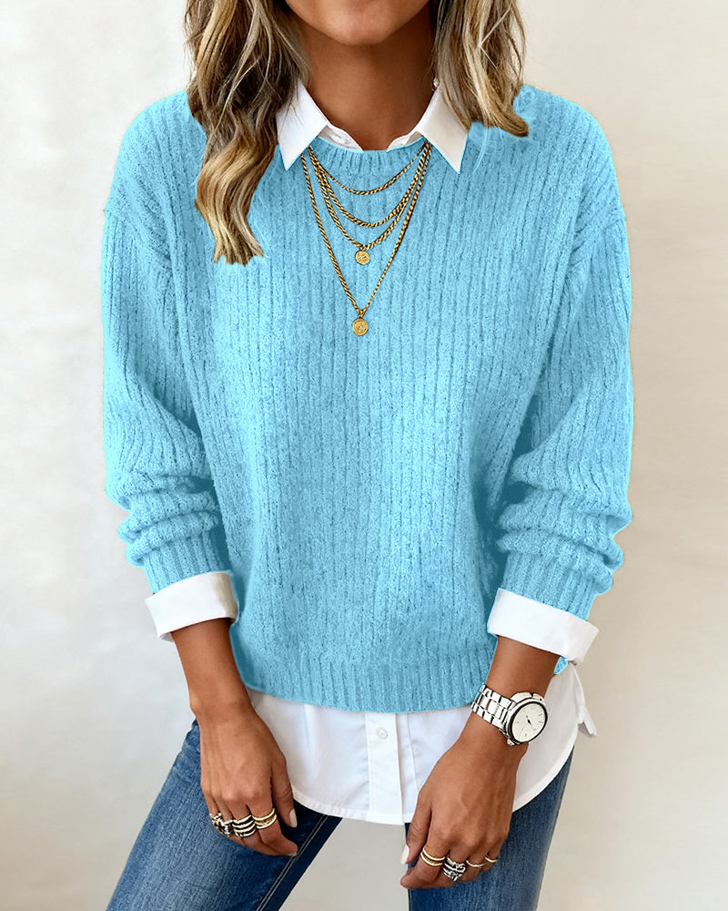 Pull femme effet chemise en maille douce