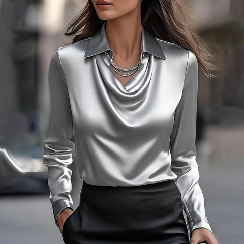 Blouse élégante à col en cascade pour femme | Manches longues