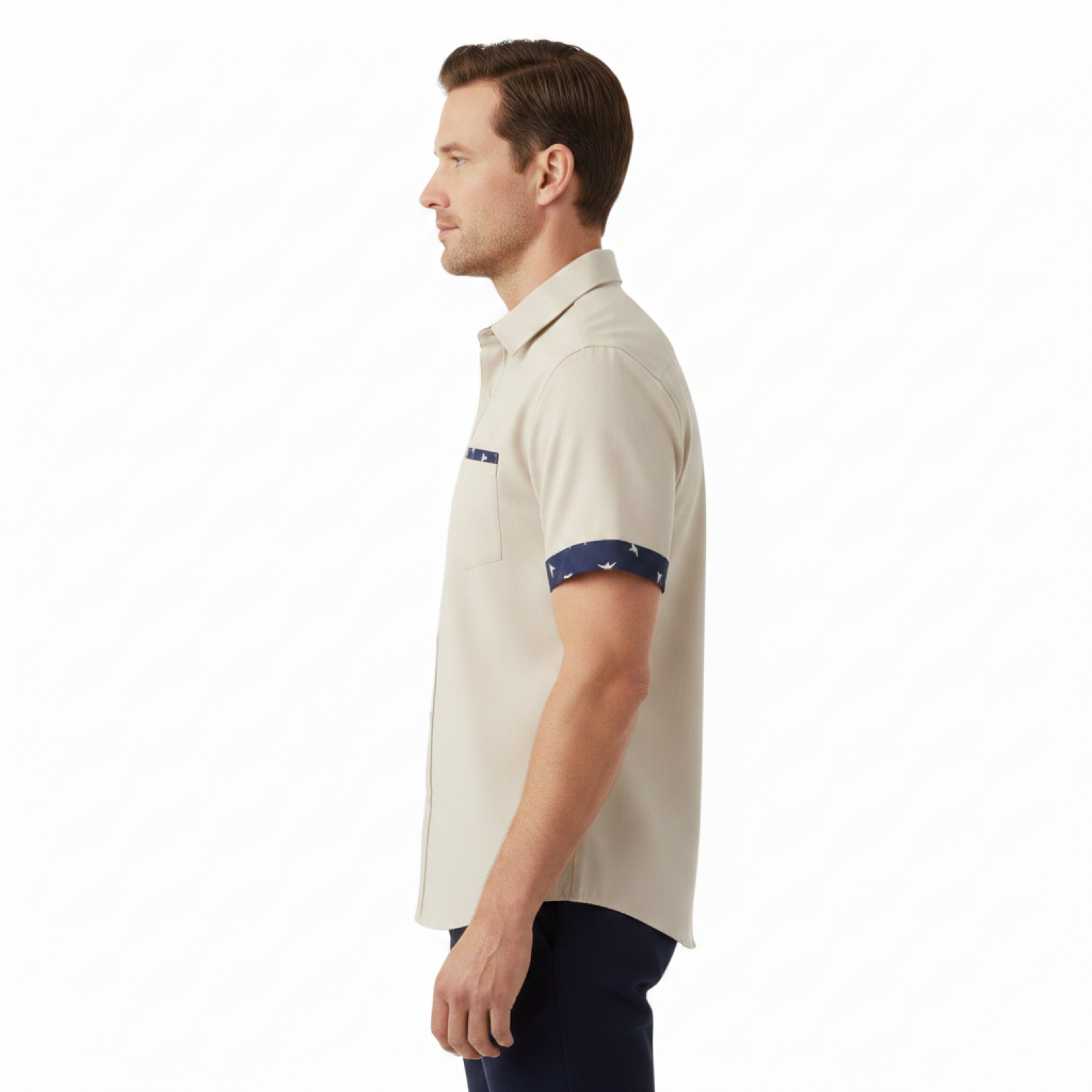 Chemise à Manches Courtes pour Homme avec Col Classique et Bordures Imprimées