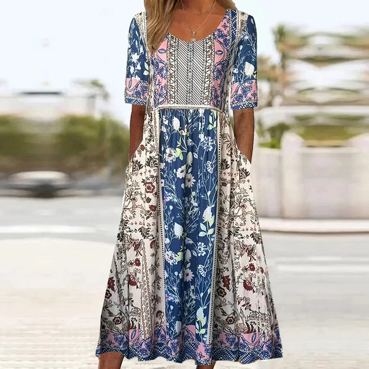Robe Midi Boho Femme | Manches Courtes