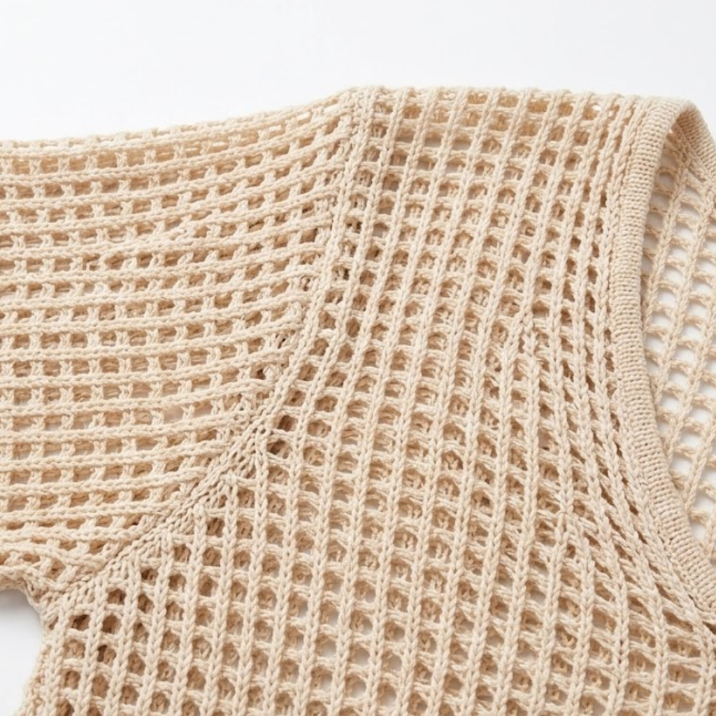 Tunique de Plage Women's Beach Cover Up en Maille Crochetée à Manches Courtes