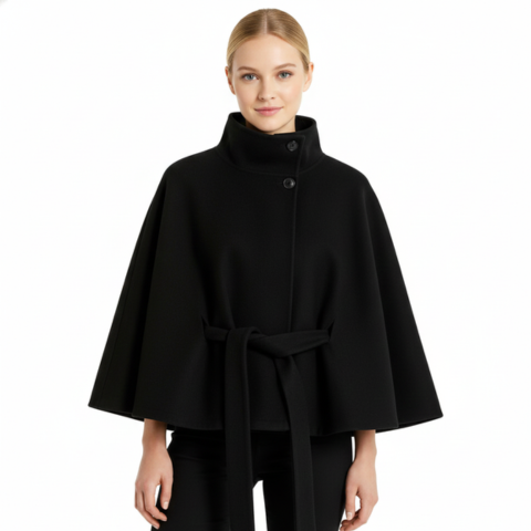 Manteau à col haut et ceinture pour femme | Hiver