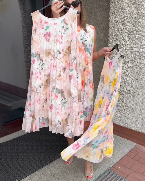 Robe Fleurie Plissée Sans Manches