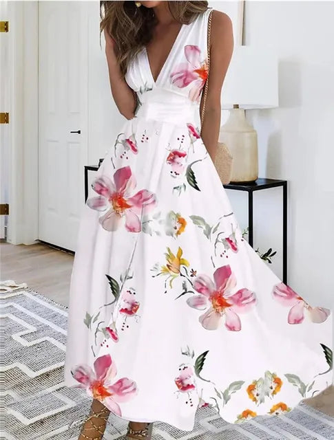 MW | Robe maxi sans manches à décolleté en V fleuri