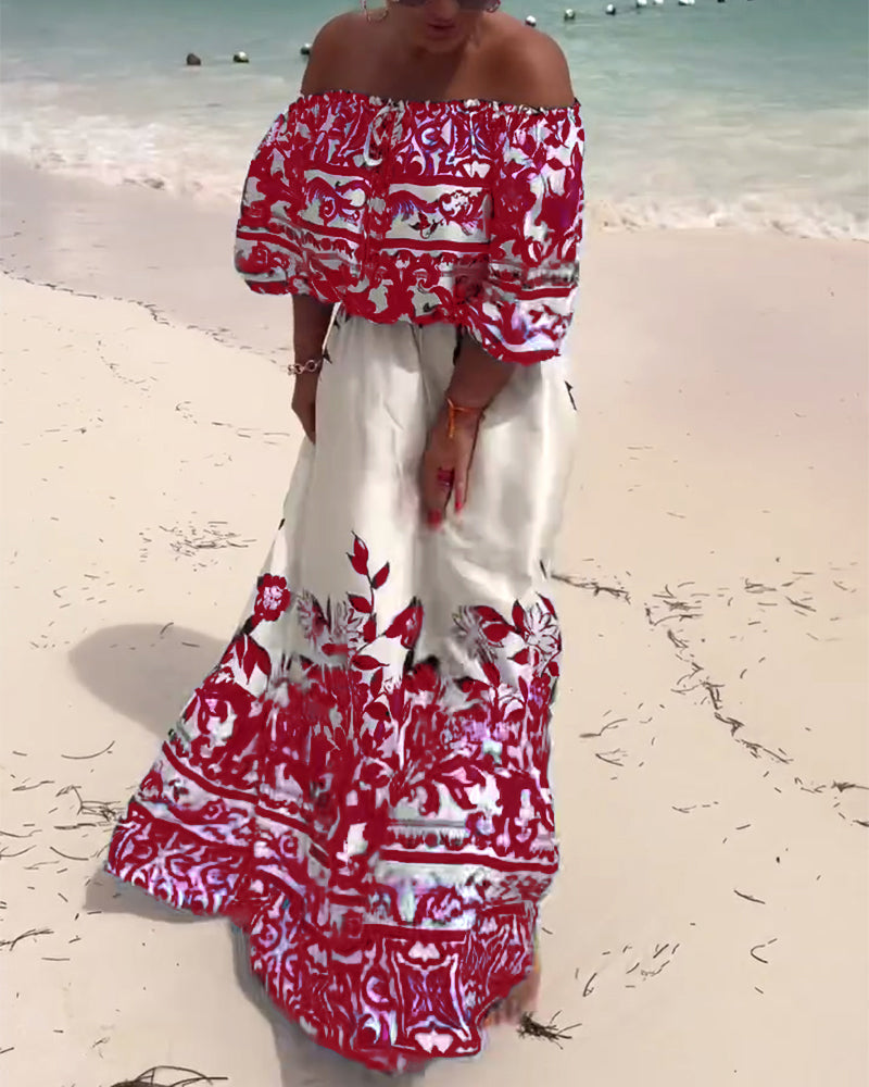 Robe de Resort Imprimée à Épaules Dénudées