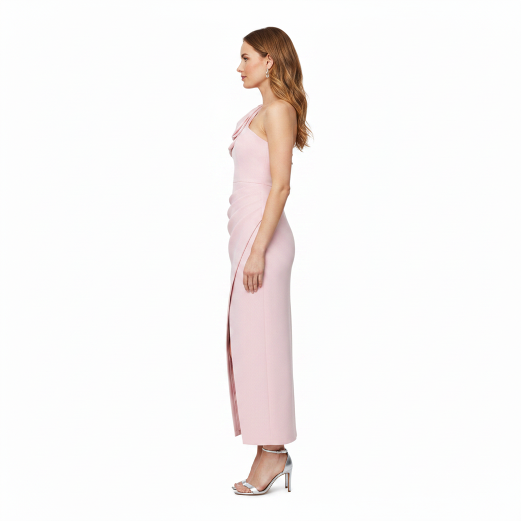 Robe Invitée de Mariage à Épaule Dénudée et Nœud avec Jupe Portefeuille Femme
