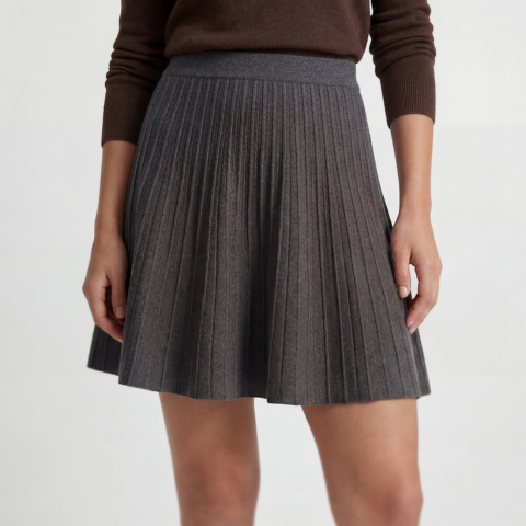 Jupe plissée en maille taille haute pour femme | Mini