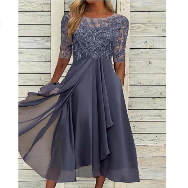 MW | Robe midi en chiffon avec des manches transparentes en longueur midi