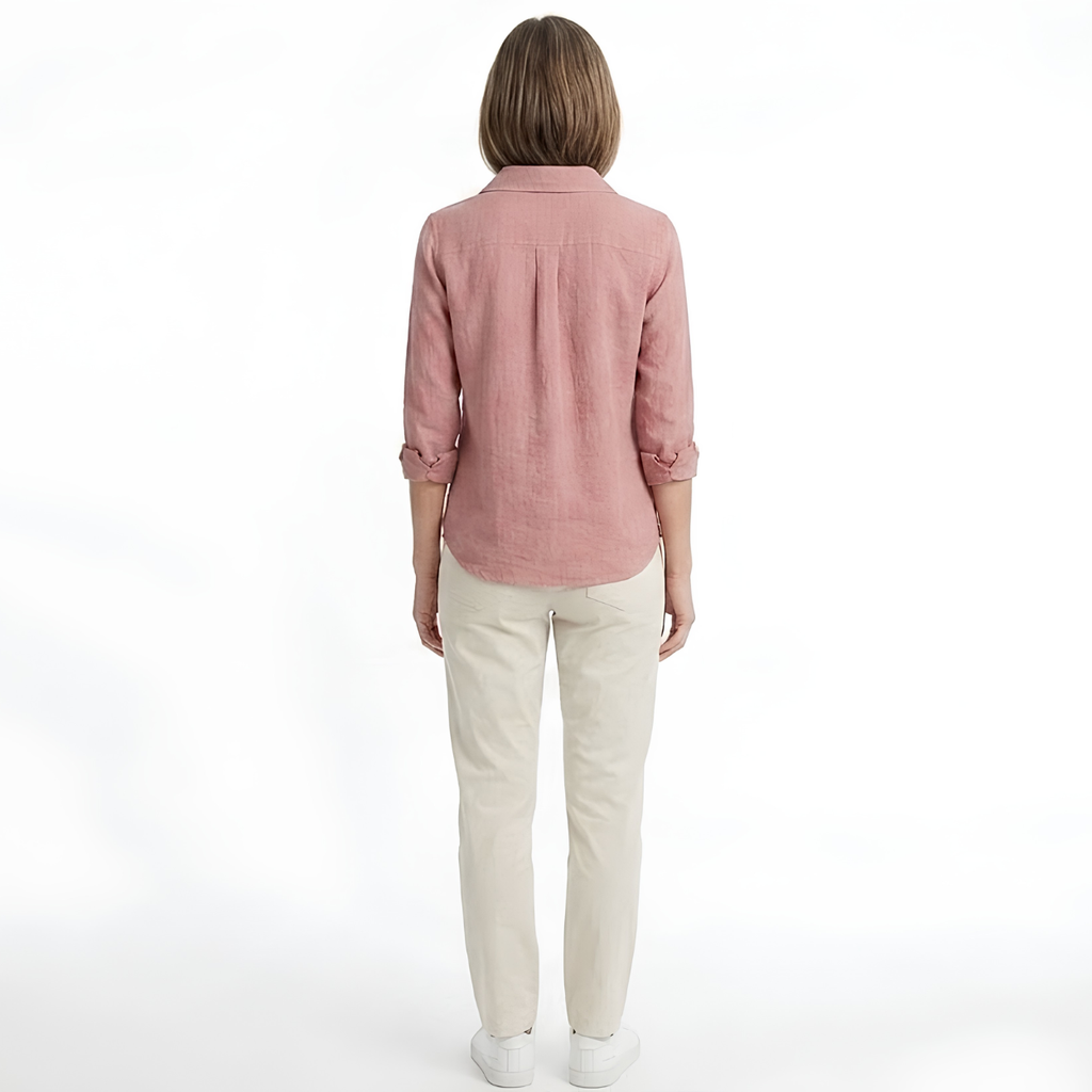 Surchemise Femme Coupe Oversize avec Boutons Contrastés et Manches Retroussables