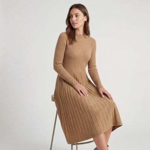 Robe en maille douce à manches longues pour femme | Midi