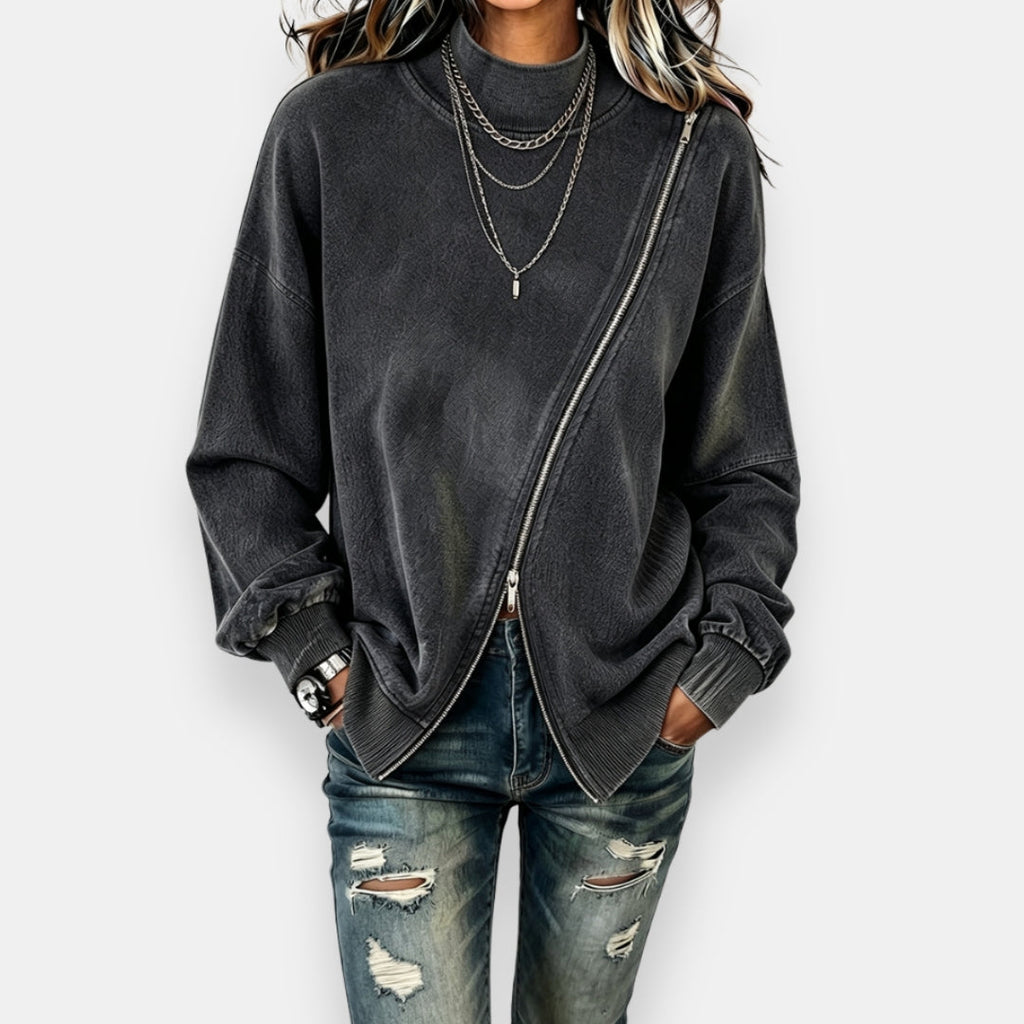 Sweat femme oversize à zip asymétrique