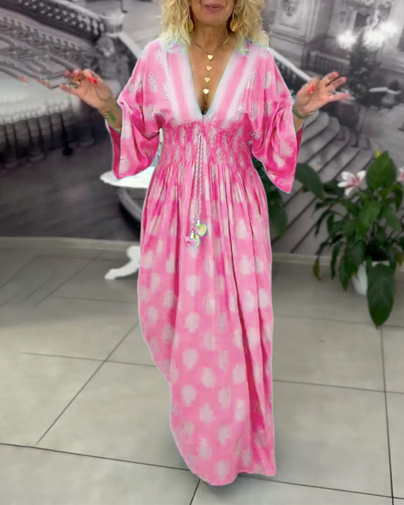 Robe maxi à taille élastique avec imprimé de vacances