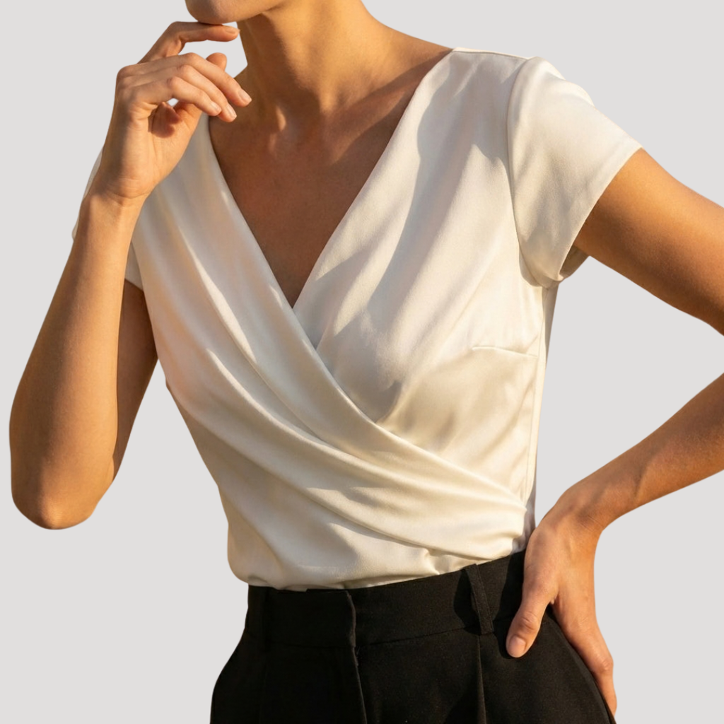 Blouse Drapée à Manches Courtes pour Femmes