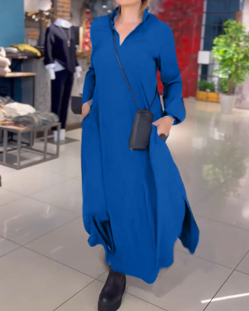 Eleanor - Robe Longue Ample avec Revers et Fente Latérale