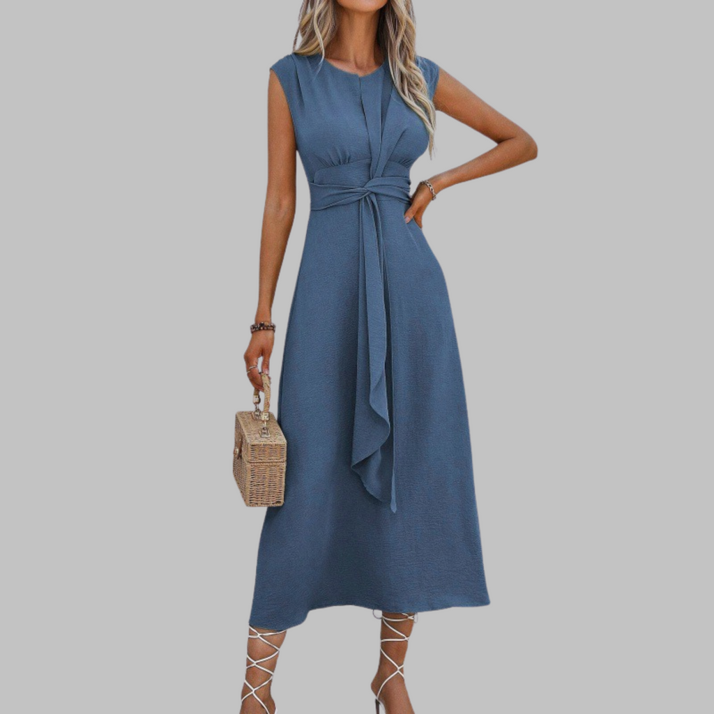 Robe Midi Femme | A-Line Ceinturée Sans Manches