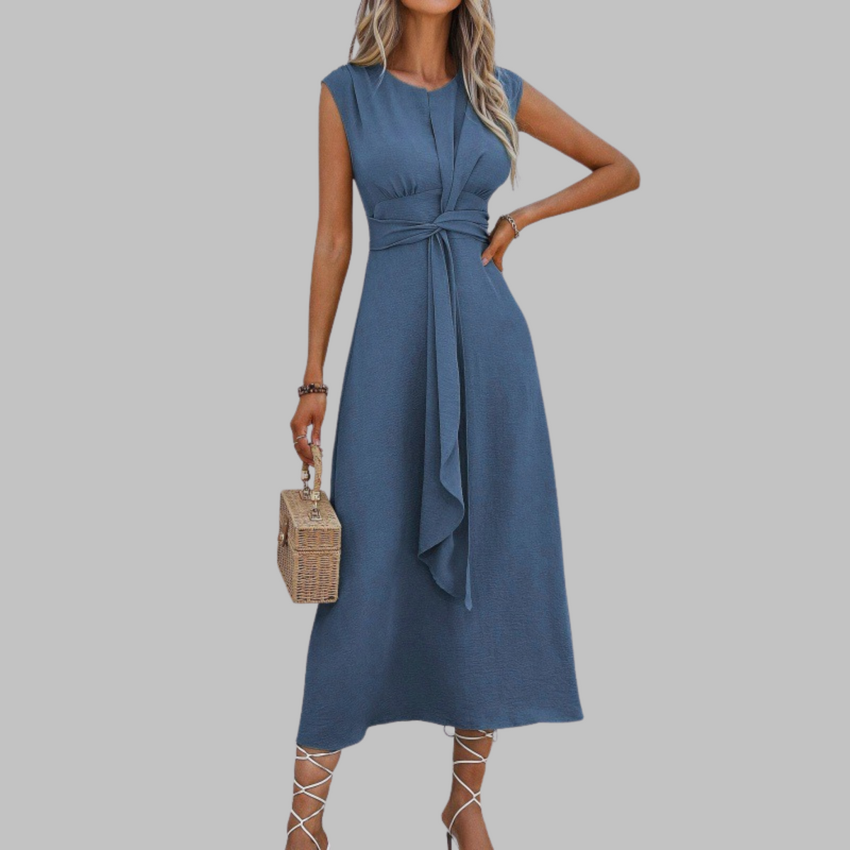 Robe Midi Femme | A-Line Ceinturée Sans Manches