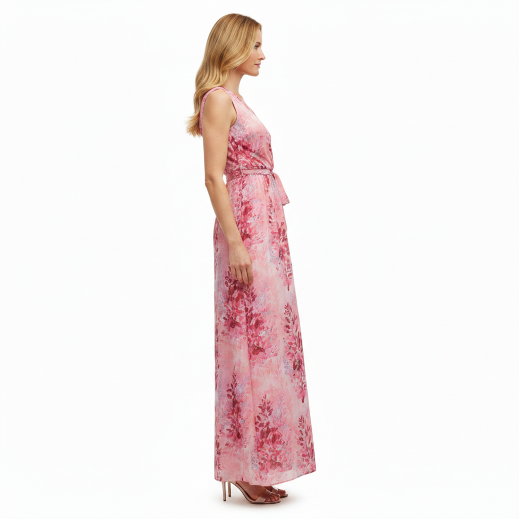 Robe Maxi Fleurie à Décolleté en V et Fente Latérale pour Femme