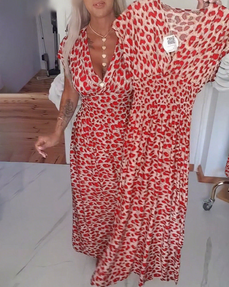 Robe Élégante Imprimé Léopard Col V