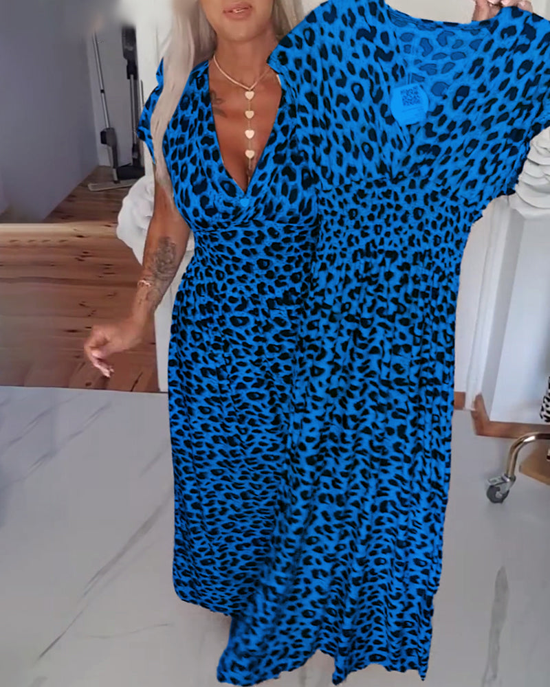Robe Élégante Imprimé Léopard Col V