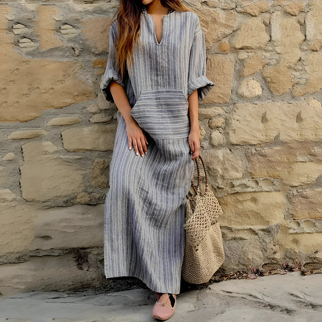 Hedwig | Robe Maxi Rayée pour Femmes avec Décolleté en V et Poches