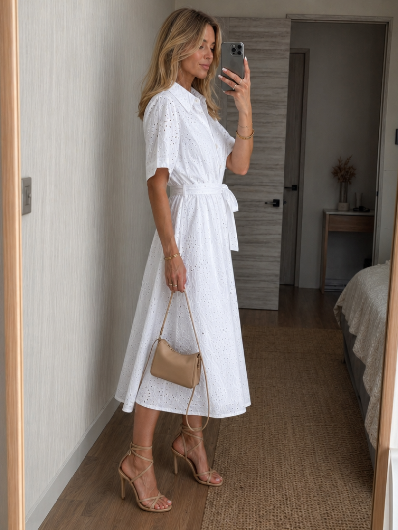 Eden | Robe midi femme avec boutons et ceinture à nouer