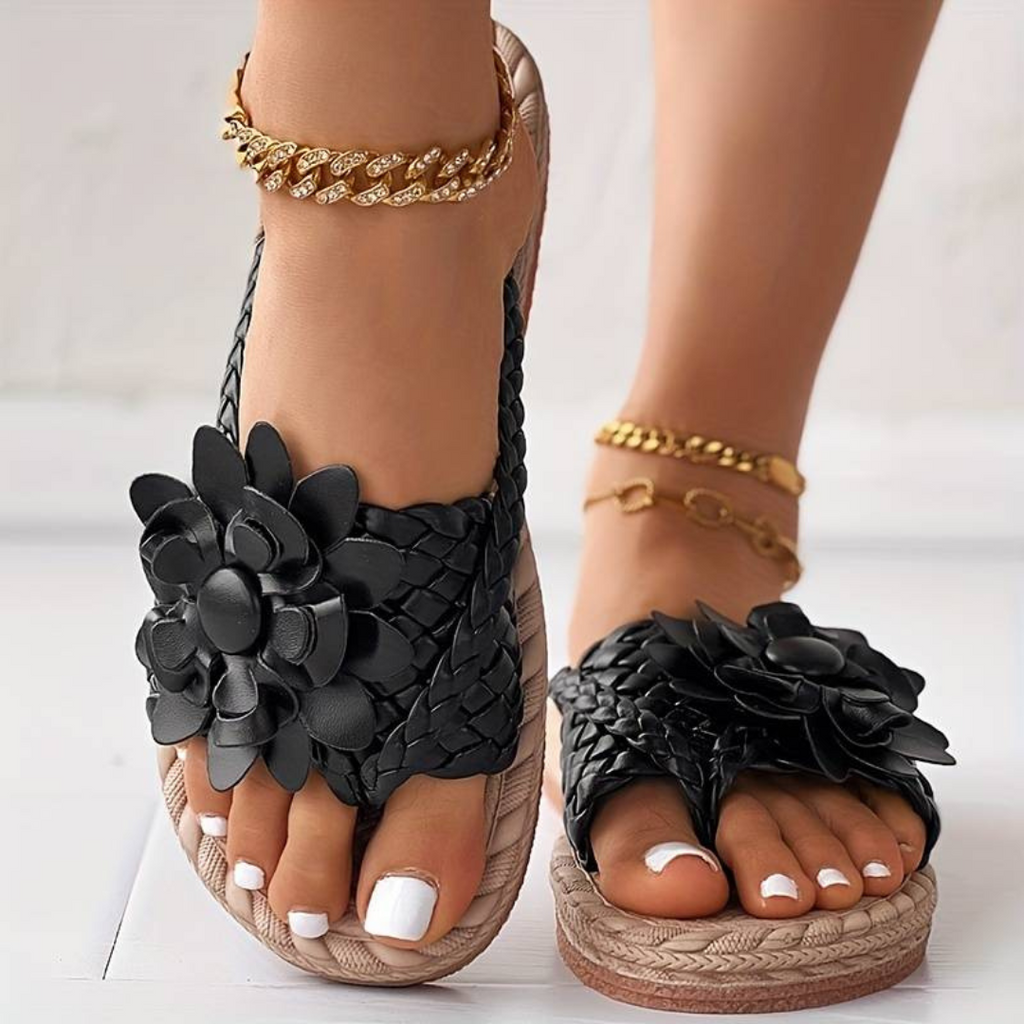 Sandales D’été Avec Design Floral Et Brides Tressées Pour Femmes | Idéal Pour La Saison Estivale Et Les Sorties