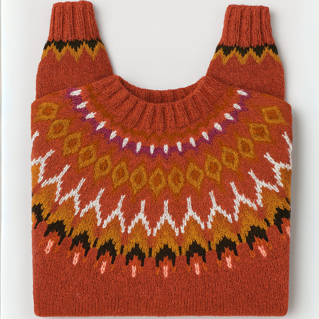Pull Polo Tricoté pour Femme avec Motif Norvégien Coloré