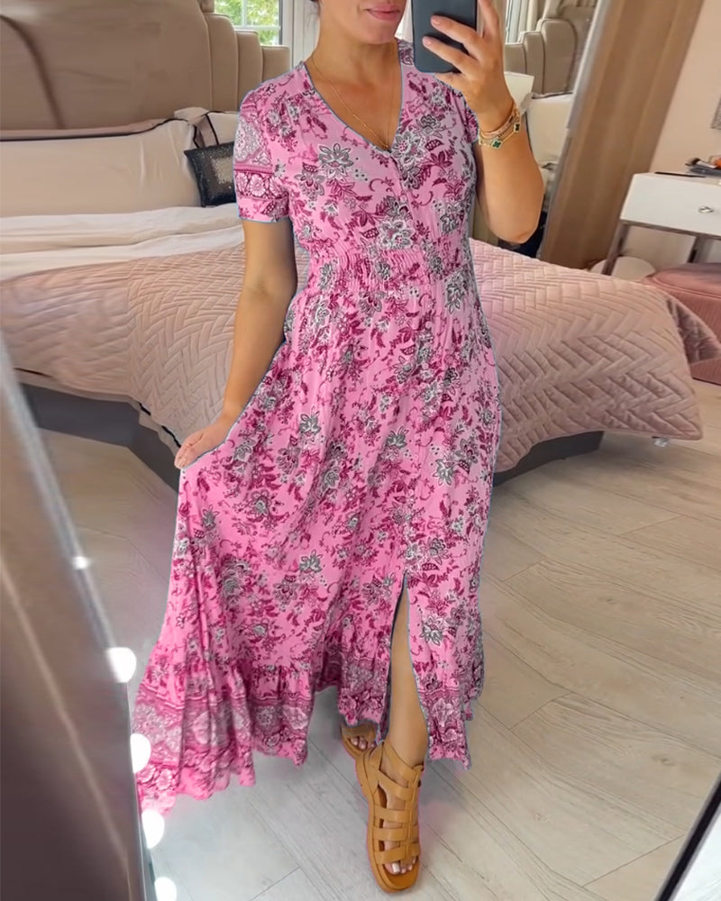 Robe à imprimé floral avec décolleté en V